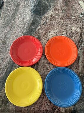 Fiesta 7 1/4” Salad Plates Lapis, Sunflower, Poppy, Scarlet Red, Set of 4